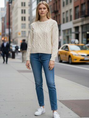 360 Cashmere Crewneck White Cotton Sweater Small NWT Soft Knit‎ Cottagecore